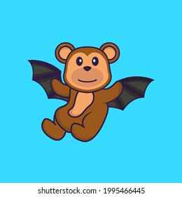 Cute monkey is flying with wings. Animal cartoon concept isolated. Can used for t-shirt, greeting card, invitation card or mascot.