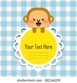 Cute monkey with frame. Vector illustration