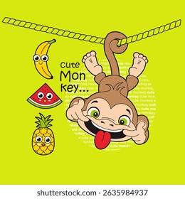 cute monkey with fruit, Flat Vector Illustration