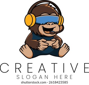 Cute monkey gamer logo design with VR headset. Perfect for gaming brands and streamers Virtual