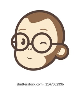 Cute Monkey Geek.vector logo icon.mascot character. 