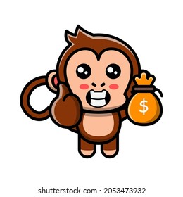 Cute Monkey Get Money Icon Illustration Vector Graphic
