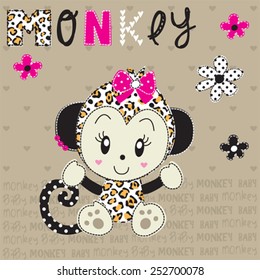 cute monkey girl with flowers vector illustration