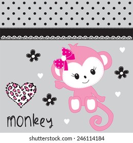 cute monkey girl with heart vector illustration