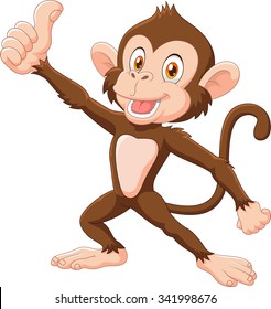 Cute monkey giving thumb up isolated on white background