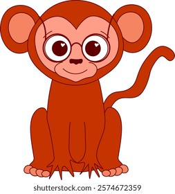 Cute Monkey with glasses graphic line Cartoon Vector Icon Illustration. Animal Icon Concept Isolated Premium Vector. Flat Cartoon Style
