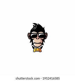 Cute monkey with glasses logo vector illustration, cool ape logo design
