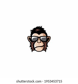 Cute monkey with glasses logo vector illustration, cool ape logo design