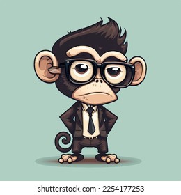 Cute monkey with glasses standing confidently, black and brown color combination