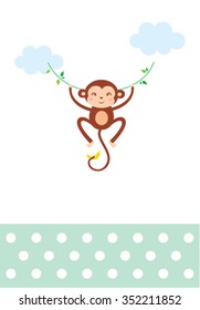 cute monkey greeting card vector