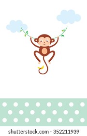 cute monkey greeting card vector