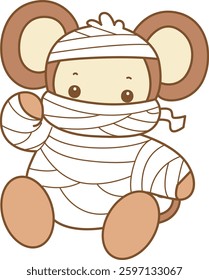 Cute Monkey Halloween vector icon. Funny baby Monkey animal series Halloween illustration.
monkey with bandage horror costume
