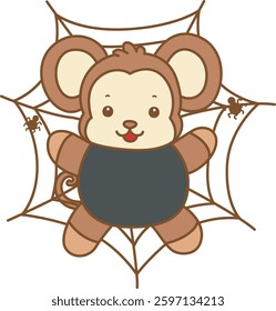 Cute Monkey Halloween vector icon. Funny baby Monkey animal series Halloween illustration.
monkey with spider costume

