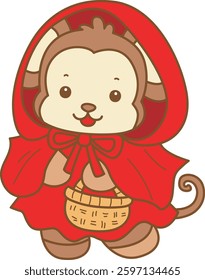 Cute Monkey Halloween vector icon. Funny baby Monkey animal series Halloween illustration.
monkey with red riding hood costume

