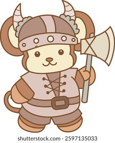 Cute Monkey Halloween vector icon. Funny baby Monkey animal series Halloween illustration.
monkey with viking costume
