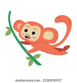 cute monkey hanging a branch isolated