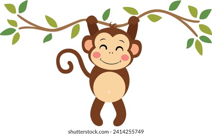 Cute monkey hanging on branch tree
