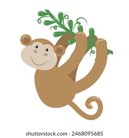 Cute monkey hanging on a branch graphic vector illustration