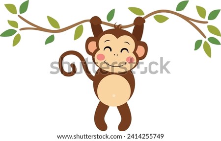Cute monkey hanging on branch tree

