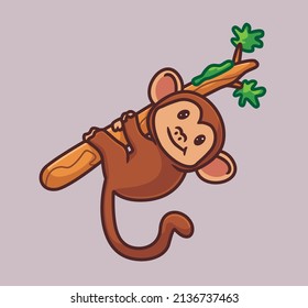 cute monkey hanging on branches tree. isolated cartoon animal nature illustration. Flat Style suitable for Sticker Icon Design Premium Logo vector. Mascot Character