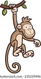 Cute monkey hanging and smiling cartoon illustration