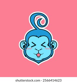 Cute monkey happy face. mascot illustration, cartoon, logo.