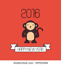 Cute monkey with happy new year 2016 sign.