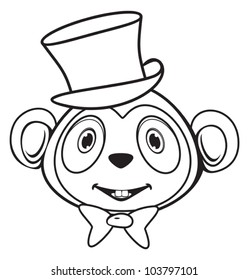 Cute monkey with hat and bow black and white