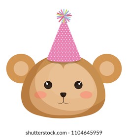 cute monkey with hat party kawaii character
