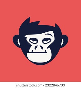 Cute monkey head cartoon icon with lazy eyes expression. Vector illustration in flat design style.