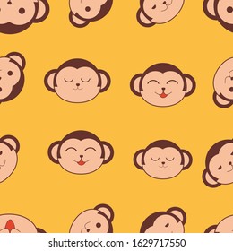 Cute Monkey Head Expression Seamless Endless Repeating Pattern/Vector Illustration Design For Fabrics, Textile Graphics, Prints, Wallpaper, and Other Uses