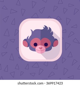 Cute Monkey head flat icon in pastel pink colors. Vector character with simple triangle seamless pattern at the background. A symbol of Chinese New Year