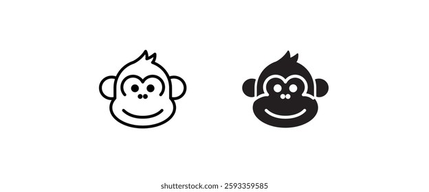 Cute monkey head icon button, vector, sign, symbol, logo, illustration, editable stroke, flat design style isolated on white