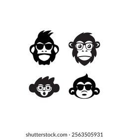 a cute monkey  head logo design vector icon illustration template.