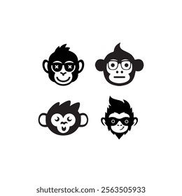 a cute monkey  head logo design vector icon illustration template.