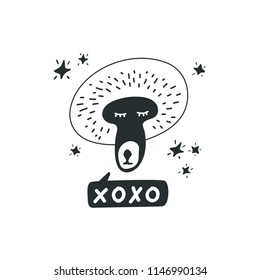 Cute monkey head vector illustration. Design element, modern style clipart with hand drawn cartoon monkey in black and white 