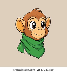 Cute Monkey head wearing scarf vector