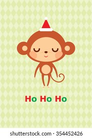 cute monkey ho ho ho merry christmas greeting card