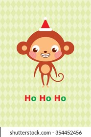 cute monkey ho ho ho merry christmas greeting card