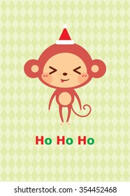 cute monkey ho ho ho merry christmas greeting card