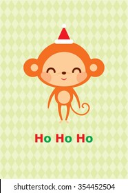 cute monkey ho ho ho merry christmas greeting card