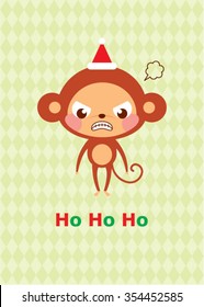 cute monkey ho ho ho merry christmas greeting card
