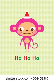 cute monkey ho ho ho merry christmas greeting card