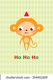 cute monkey ho ho ho merry christmas greeting card