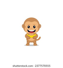 Cute monkey holding banana cartoon