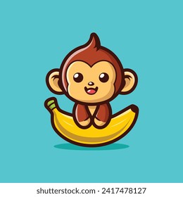 Cute Monkey Holding Banana Cartoon Vector Icon Illustration Animal Food Icon Concept Isolated
