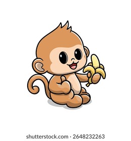 cute monkey holding banana cartoon
