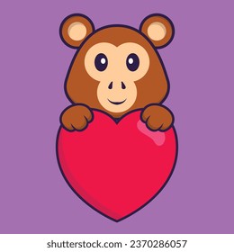 Cute monkey holding a big red heart. Animal cartoon concept isolated. Can used for t-shirt- greeting card- invitation card or mascot.