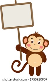 Cute Monkey Holding A Blank Signboard
