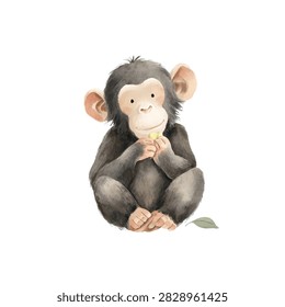 Cute monkey holding a fruit piece